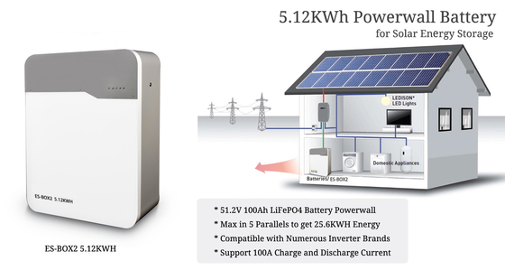 ความแรงดัน 51.2V LiFePO4 แบตเตอรี่ 5kwh 10kwh การเก็บพลังงานสําหรับระบบแสงอาทิตย์บ้าน