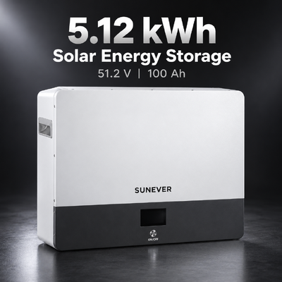 แบตเตอรี่ลิเธียมไอออนฟอสเฟต SUNEVER 5kWh แบบติดผนังสำหรับเก็บพลังงานแสงอาทิตย์ 51.2V 100Ah สำหรับระบบกักเก็บพลังงานแสงอาทิตย์