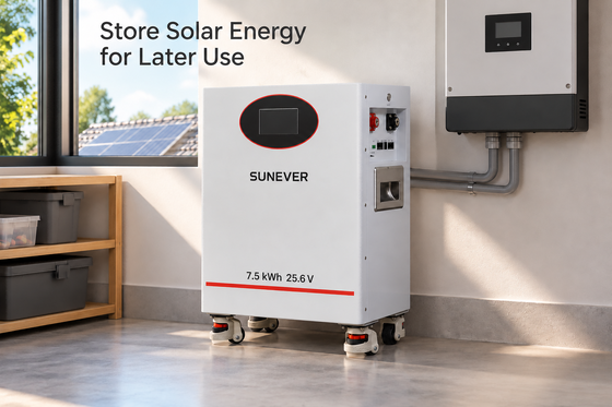 SUNEVER 7.68kWh 25.6V 300Ah LiFePO4 Lithium Solar Battery สำหรับการกักเก็บพลังงานแสงอาทิตย์ในบ้านและพลังงานสำรองแบบออฟกริด